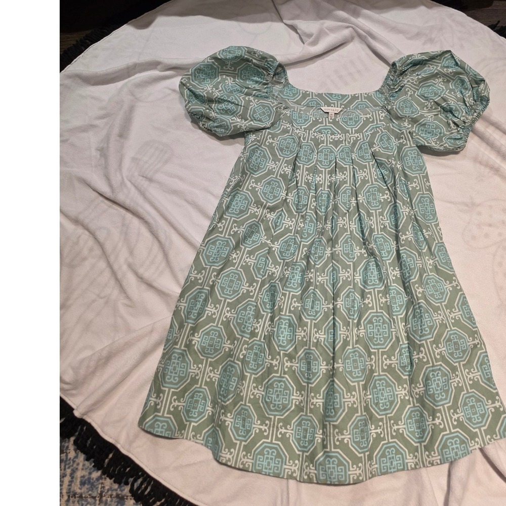 Crown & Ivy Green Blue Geometric Puff Sleeve Mini Dress XS